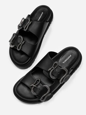 Disturbia Mamba Snake Buckle Slide Sandals Sz 8